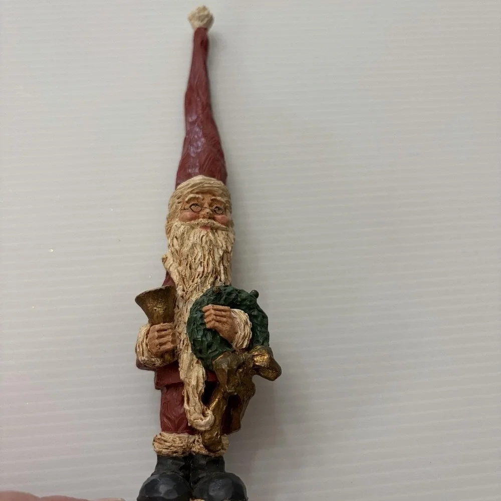 Vintage Tall Skinny Santa Claus Figurine Wreath Bell Primitive Christmas Decor